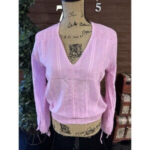 Chloe Oliver by Anthropologie Pink Boho‎ Blouse Size Small 100% Cotton NWT